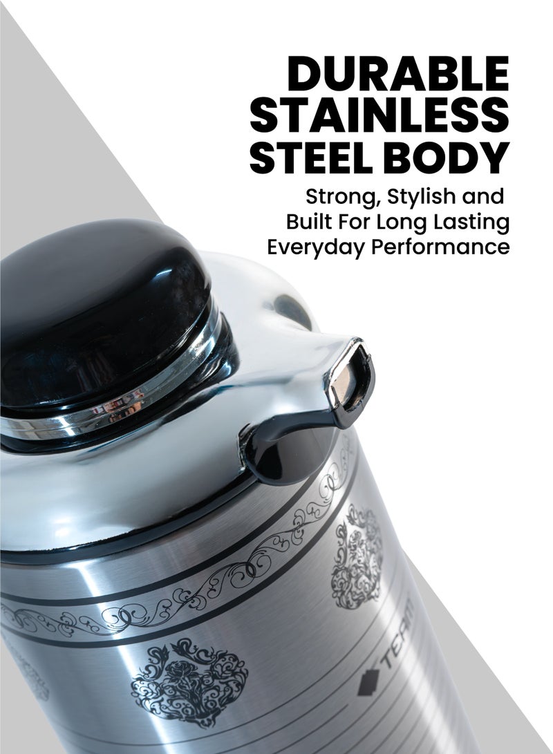 تيم TEAM 1.3L Stainless Steel Vacuum Flask – Double Wall Thermal Carafe | Keeps Drinks Hot & Cold for Hours | Durable Coffee & Tea Thermos with Easy‑Pour Handle - Image 3